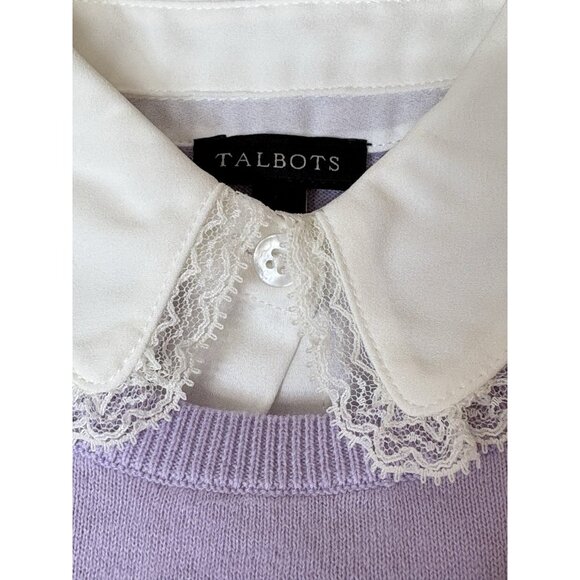 Talbots XS Lavender Sweater Lace Collar Cotton Silk Blend Twee Academia Preppy - Picture 4 of 8